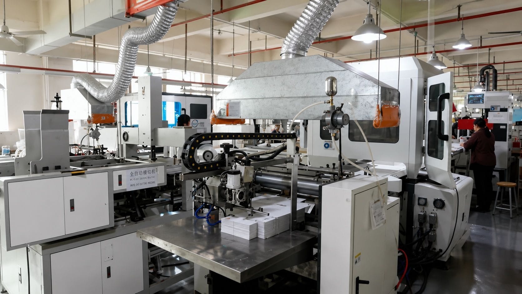 Paper packaging folding and gluing production line