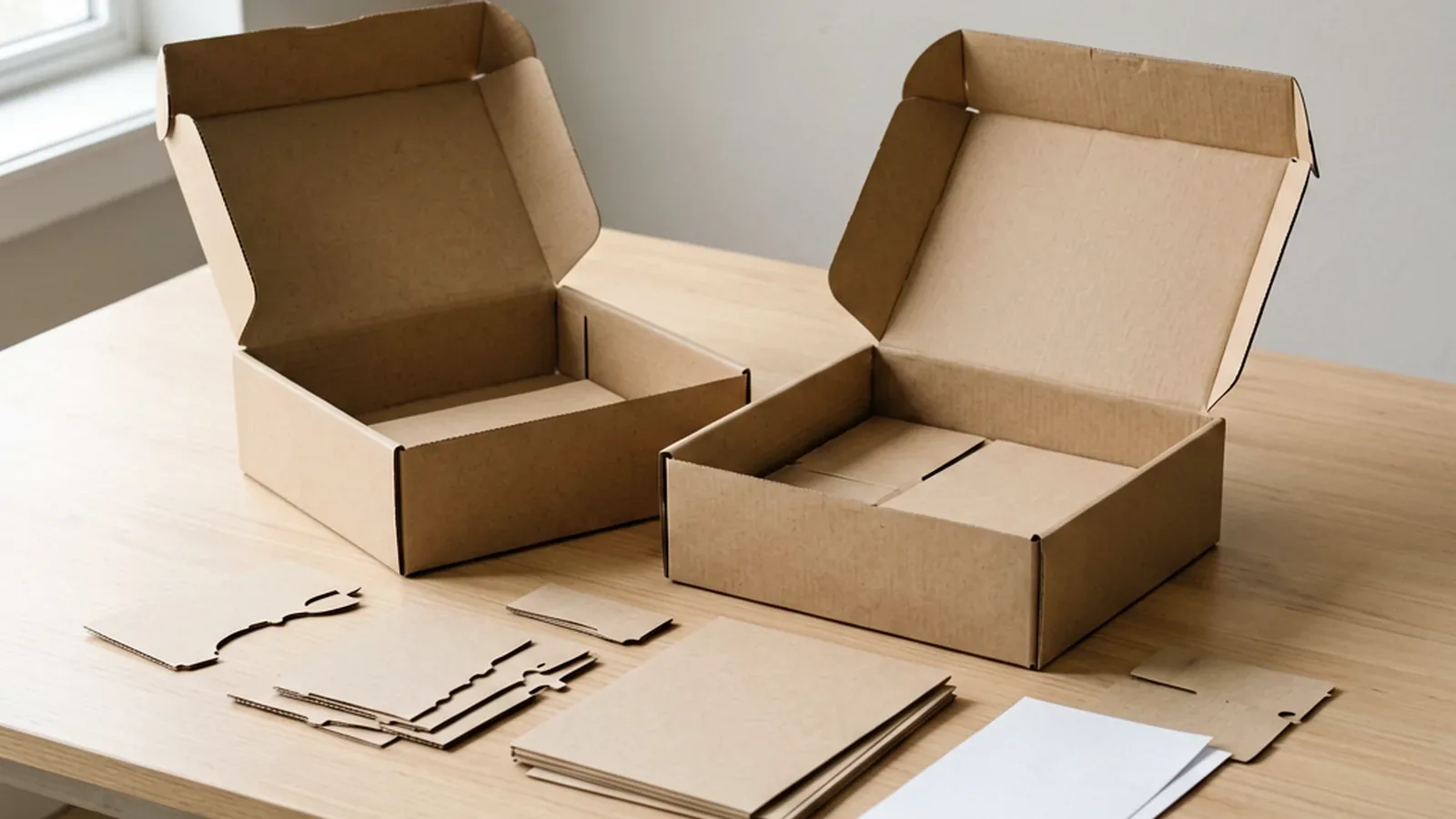 Corrugated mailer boxes and insert samples for product selection