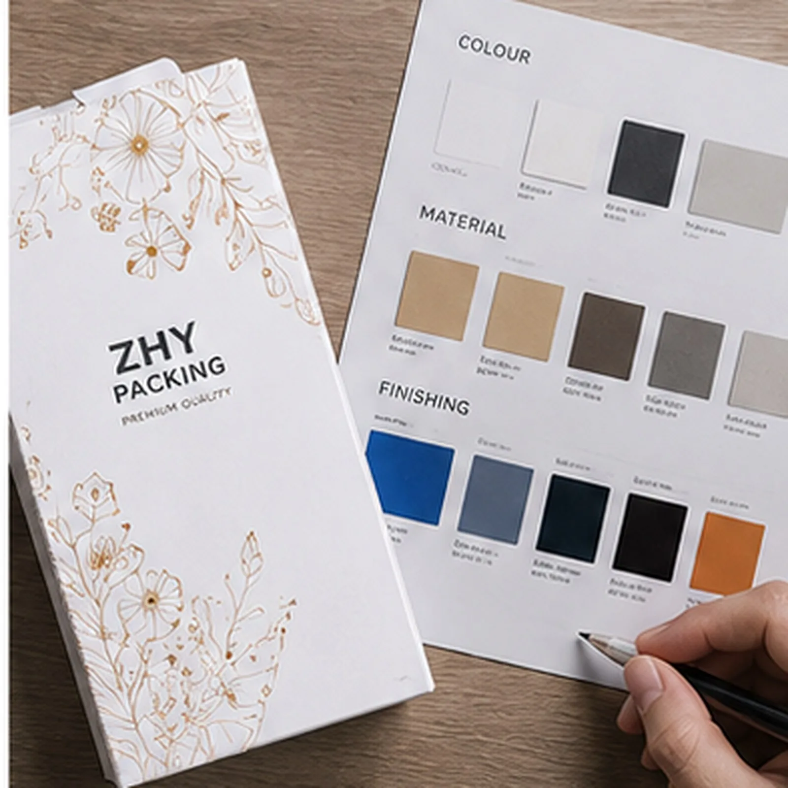 Sample confirmation board comparing colour, material and finish references