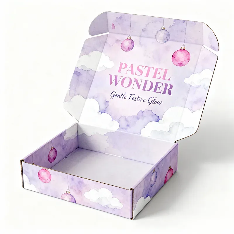 Pastel printed carton shown open with full-colour interior print
