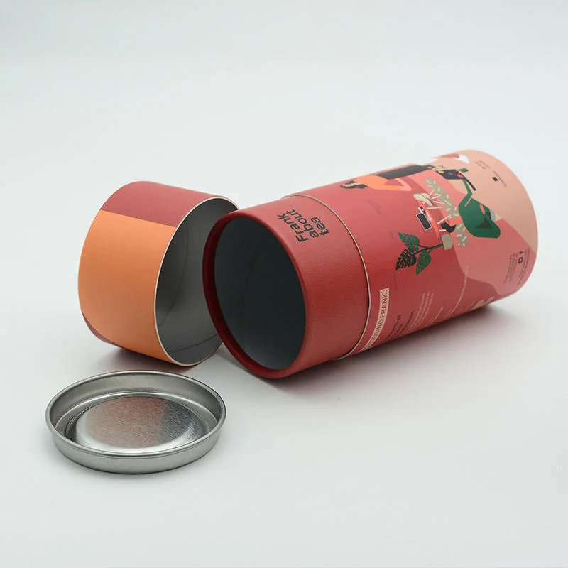 Printed food and tea paper tube packaging with removable lid