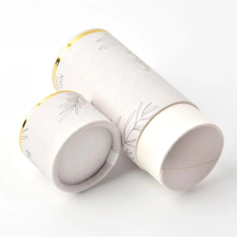 Kraft paper tube packaging with fitted lid and rolled edge