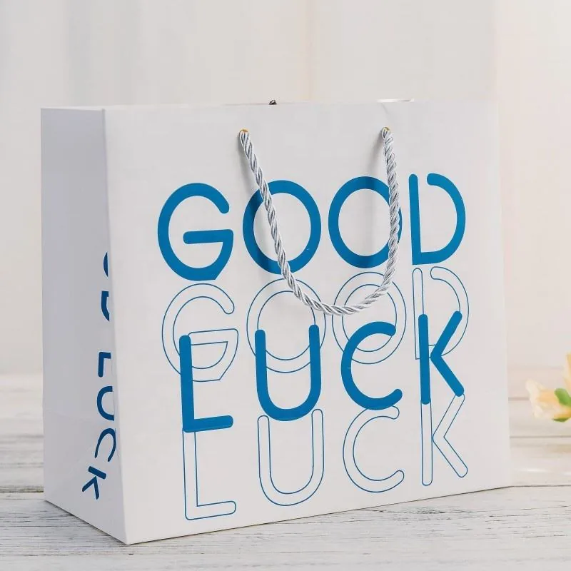 Custom printed white paper bag with twisted rope handles