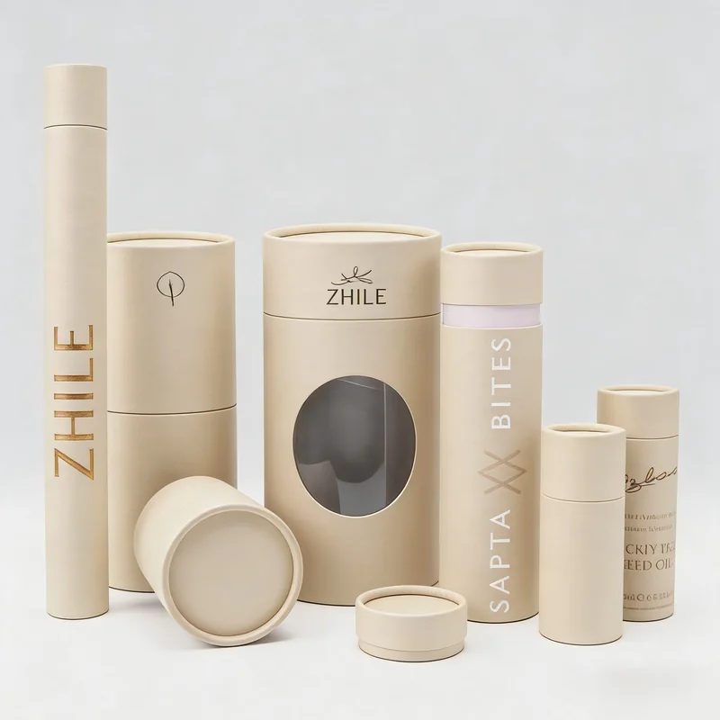 Retail window paper tubes in multiple sizes for product display